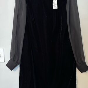 J. Crew Elegant Black Dress with Sheer Gray Sleeves